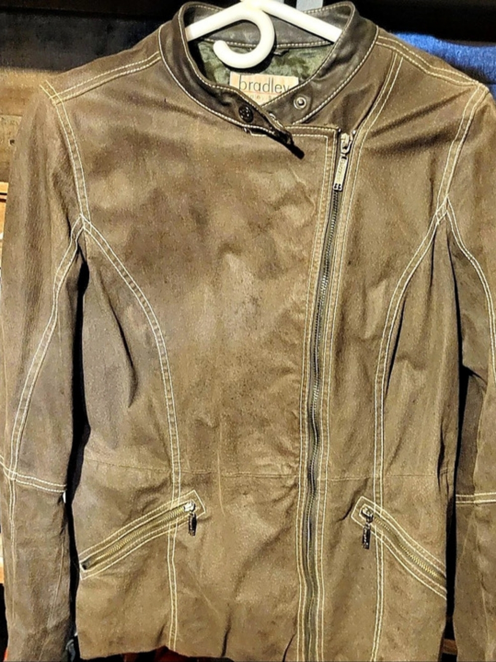 Bradley Bayou Women's Brown Moto Jacket Grey Size Medium